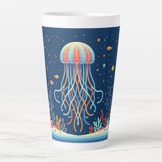 nautical/beach/coastal jellyfish latte mug (Front)