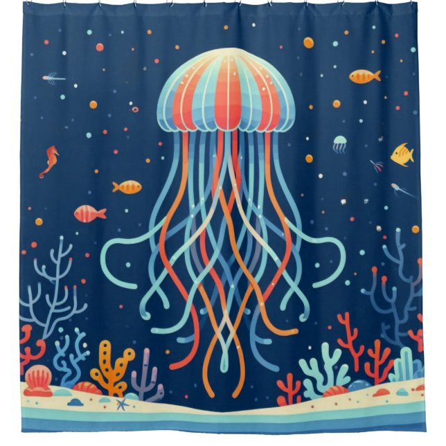 nautical/beach/coastal jellyfish shower curtain (Front)