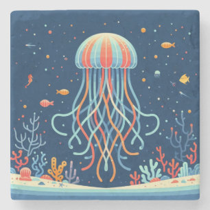 nautical/beach/coastal jellyfish stone coaster