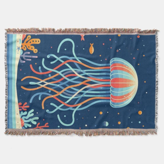 nautical/beach/coastal jellyfish throw blanket (Front)
