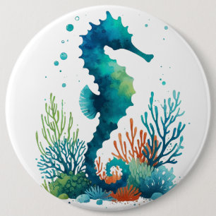 nautical/beach/coastal seahorse art 6 cm round badge