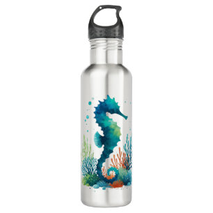nautical/beach/coastal seahorse art 710 ml water bottle