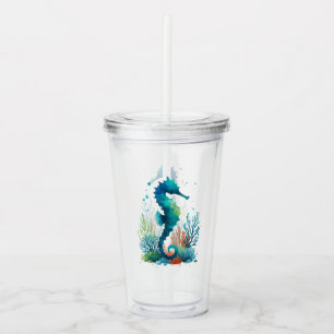 nautical/beach/coastal seahorse art acrylic tumbler