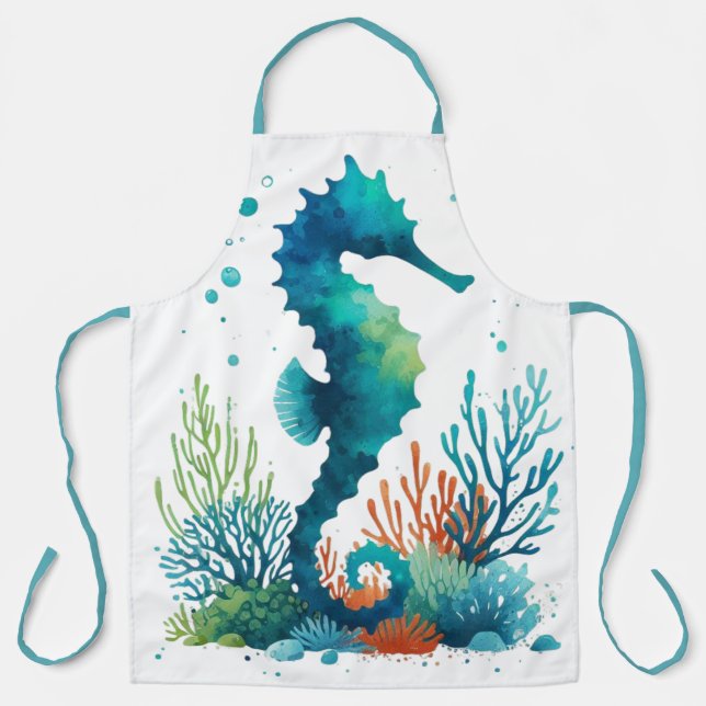 nautical/beach/coastal seahorse art apron (Front)