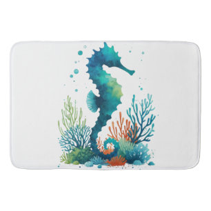 nautical/beach/coastal seahorse art bath mat