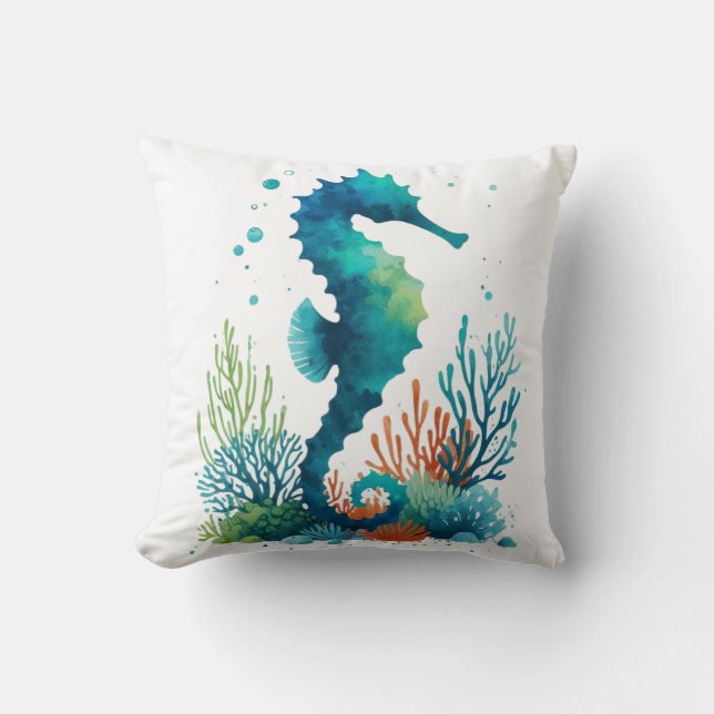 nautical/beach/coastal seahorse art cushion (Front)