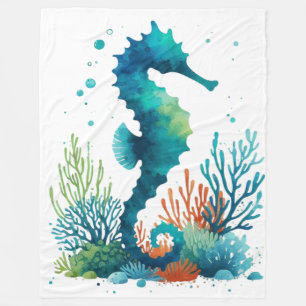 nautical/beach/coastal seahorse art fleece blanket