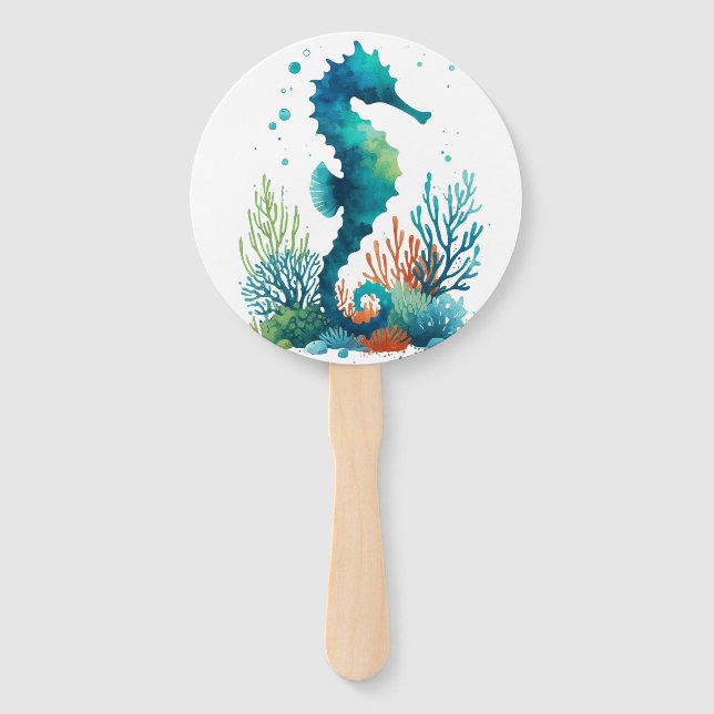 nautical/beach/coastal seahorse art hand fan (Front)