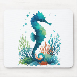 nautical/beach/coastal seahorse art mouse mat