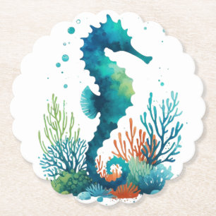 nautical/beach/coastal seahorse art paper coaster