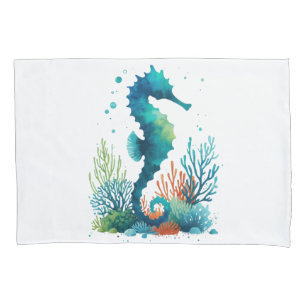 nautical/beach/coastal seahorse art pillowcase