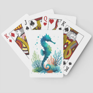 nautical/beach/coastal seahorse art playing cards