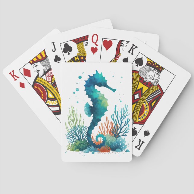 nautical/beach/coastal seahorse art playing cards (Back)