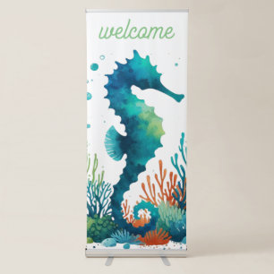 nautical/beach/coastal seahorse art retractable banner