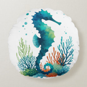 nautical/beach/coastal seahorse art round cushion