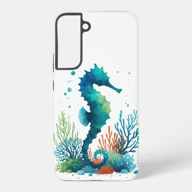 nautical/beach/coastal seahorse art samsung galaxy s22+ case (Back)