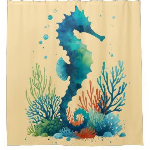 nautical/beach/coastal seahorse art shower curtain