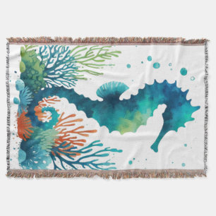 nautical/beach/coastal seahorse art throw blanket