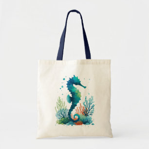 nautical/beach/coastal seahorse art tote bag