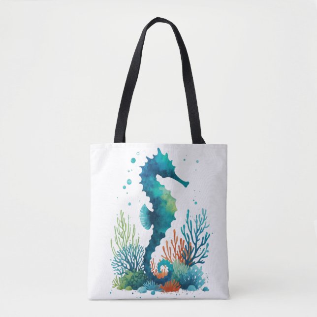 nautical/beach/coastal seahorse art tote bag (Front)