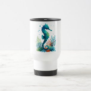 nautical/beach/coastal seahorse art travel mug
