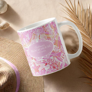 Nautical Beach Collage Hot Pink ID840 Coffee Mug