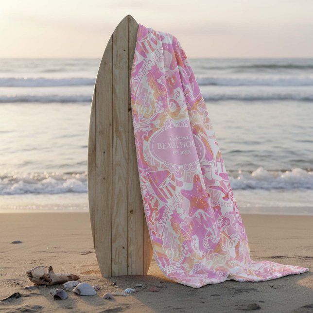 Nautical Beach Collage Hot Pink ID840 Fleece Blanket (Creator Uploaded)