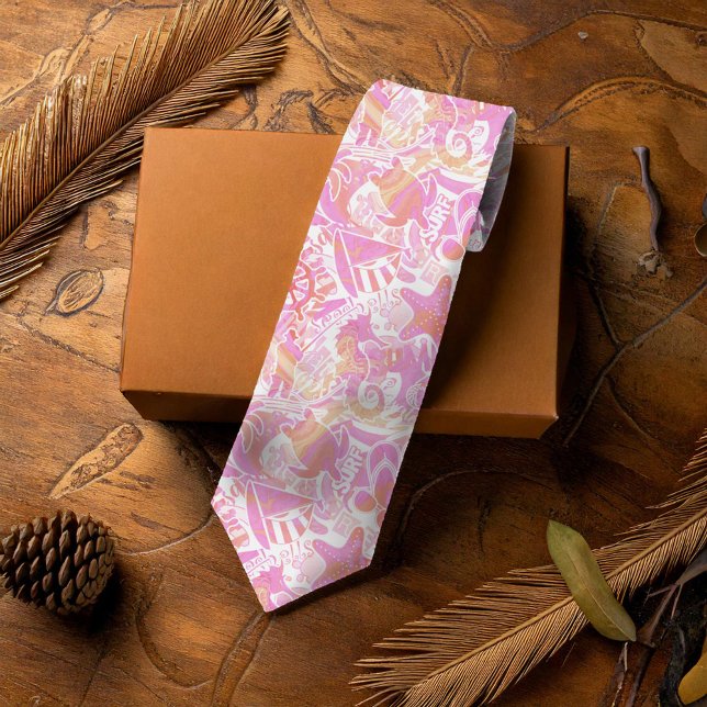 Nautical Beach Collage Hot Pink ID840 Neck Tie (Creator Uploaded)