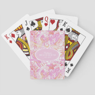 Nautical Beach Collage Hot Pink ID840 Playing Cards