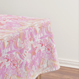Nautical Beach Collage Hot Pink ID840 Tablecloth