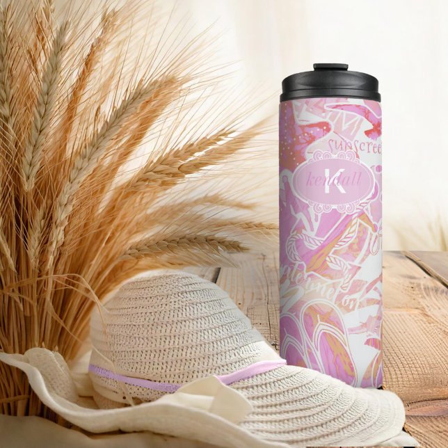 Nautical Beach Collage Hot Pink ID840 Thermal Tumbler (Creator Uploaded)
