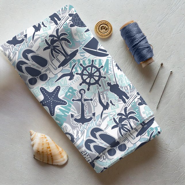 Nautical Beach Collage Navy ID839 Fabric (Creator Uploaded)
