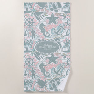 Nautical Beach Collage Sage ID840 Beach Towel