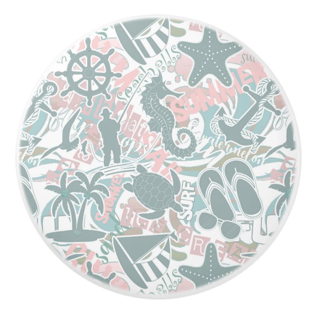 Nautical Beach Collage Sage ID840 Ceramic Knob (Front)