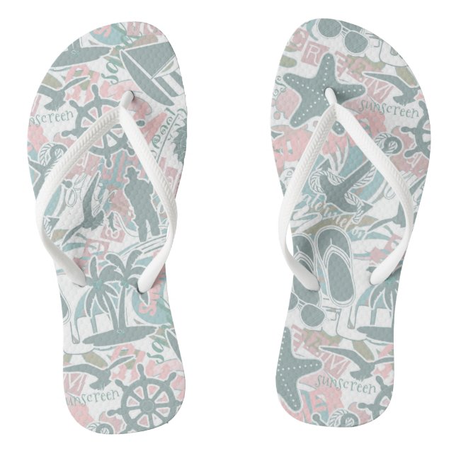 Nautical Beach Collage Sage ID840 Flip Flops (Footbed)