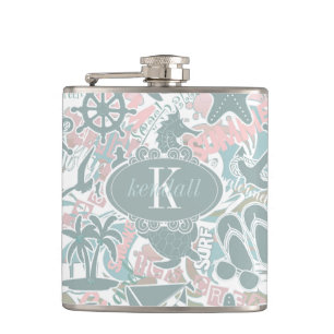 Nautical Beach Collage Sage ID840 Hip Flask