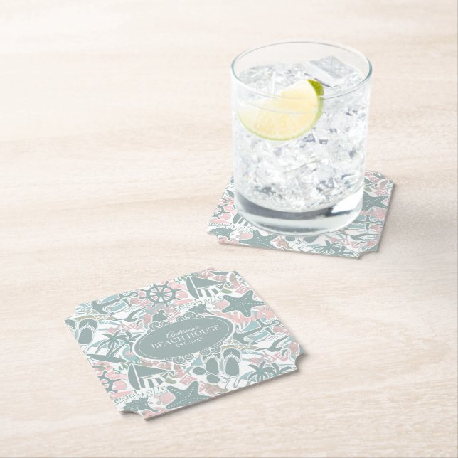 Nautical Beach Collage Sage ID840 Paper Coaster (Insitu)