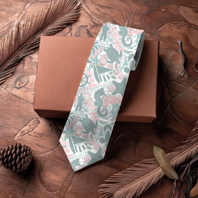 Nautical Beach Collage Sage ID840 Tie (Creator Uploaded)