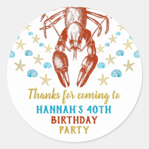 Nautical Beach Crayfish Birthday Party Thank You Classic Round Sticker