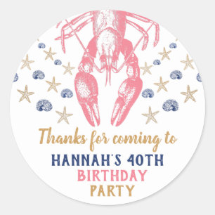 Nautical Beach Crayfish Birthday Thank You Coral Classic Round Sticker
