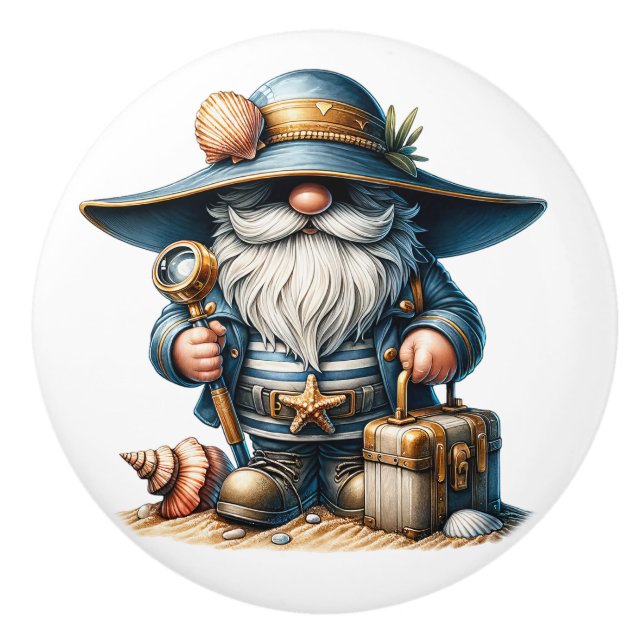 Nautical Beach Gnome Ceramic Knob (Front)