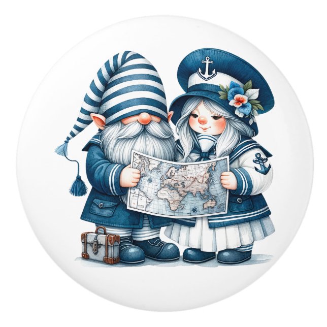 Nautical Beach Gnome Ceramic Knob (Front)
