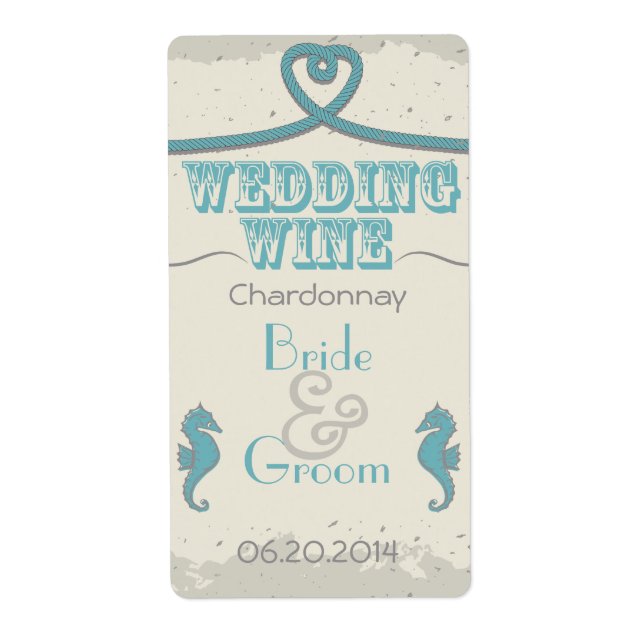 Nautical Beach Heart Knot Wedding Wine (Front)