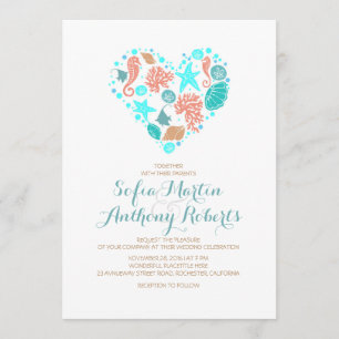 Nautical Beach Heart - Ocean Treasures Wedding Invitation