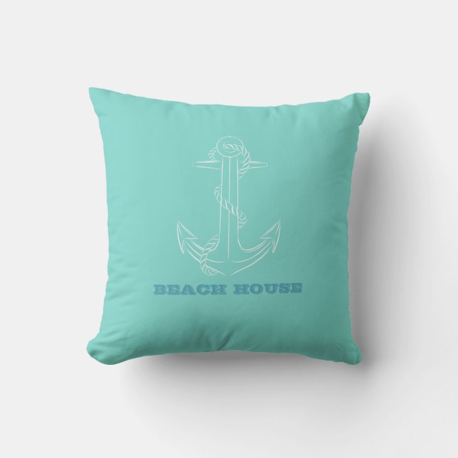 Nautical Beach House,Anchor,Mint Green  Cushion (Front)