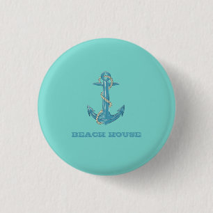 Nautical Beach House,Anchor,Rope,Mint Green 3 Cm Round Badge