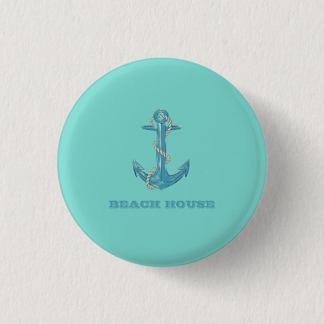 Nautical Beach House,Anchor,Rope,Mint Green  3 Cm Round Badge (Front)