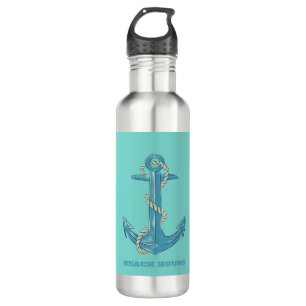 Nautical Beach House,Anchor,Rope,Mint Green 710 Ml Water Bottle