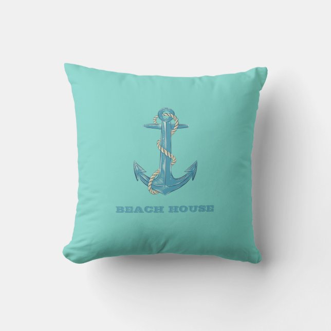 Nautical Beach House,Anchor,Rope,Mint Green  Cushion (Front)