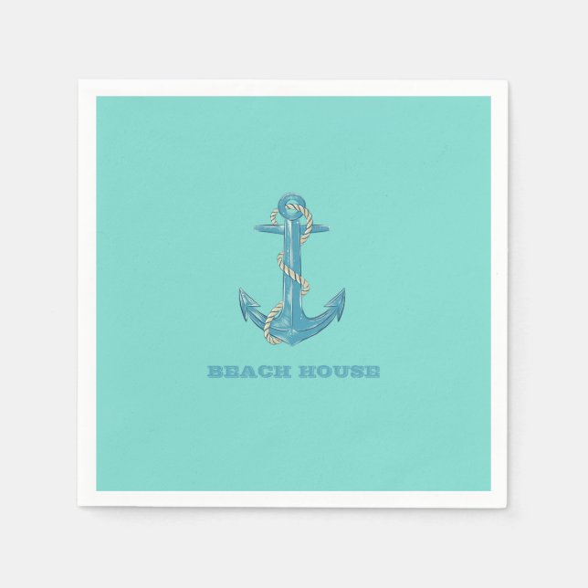 Nautical Beach House,Anchor,Rope,Mint Green    Napkin (Front)